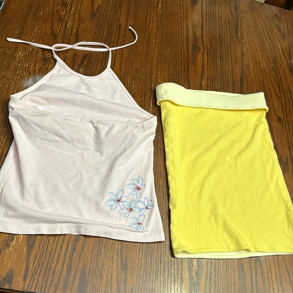 Pink Gap Floral Halter & Yellow American Eagle Tube Top Lot (sz S/Xs) - Picture 3 of 6